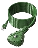 SURAIELEC Outdoor Extension Cord with 6-Outlet Power Hub Plug, 25FT 14/3 AWG SJTW Heavy-Duty Power Cord, 15A Circuit Breaker, ETL Listed, for Garage, Workshop, and Holiday Decorations, Green