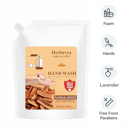 Image of Khadi Ayurvedic Sandalwood Hand Wash - Natural Antibacterial Cleanser with Pure Sandalwood Extracts | Calming, Skin-Friendly & pH Balanced - 700ml (Refill Pack)