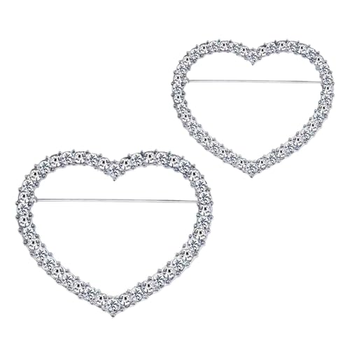 XBOKA 2 eleganti spille luccicanti rotonde e a forma di cuore per feste con strass scintillanti gioielli