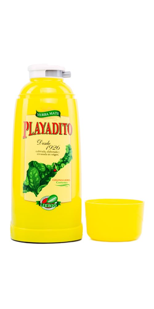 Playadito Thermo 1 l – podwójne ścianki, szklany pojemnik wewnętrzny, powłoka zewnętrzna z tworzywa sztucznego, utrzymuje ciepło wody przez 12 godzin, idealny w podróży i do biura