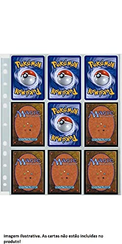 Kit 10 Folhas com 9 bolsos para Cards/Cartas RPG Magic Pokémon e 11 furos para Fichário Universal -