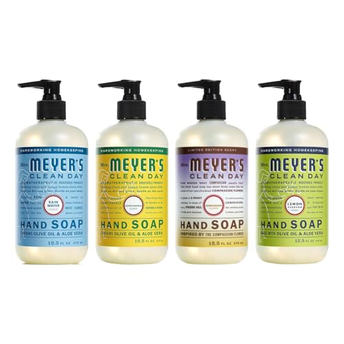 Image of Mrs. MEYER'S CLEAN DAY Liquid Hand Soap 4 Pack Variety, Honeysuckle, Rain Water, Compassion Flower, & Lemon Verbena, 12.4 OZ Each, 1 CT Variety Pack