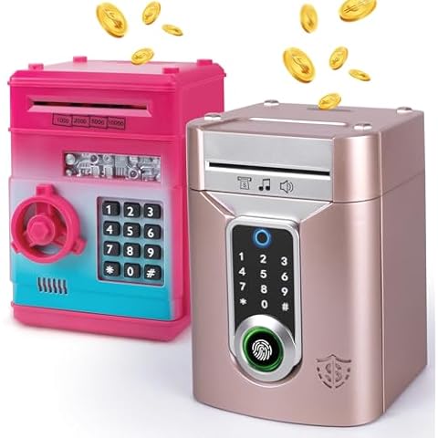 Refasy Piggy Bank for Kids,Money Bank Toys for Children ATM Piggy Bank Money Saving Box for Boys Girls Password ATM Bank Toy for 6-12 Year Old Cover