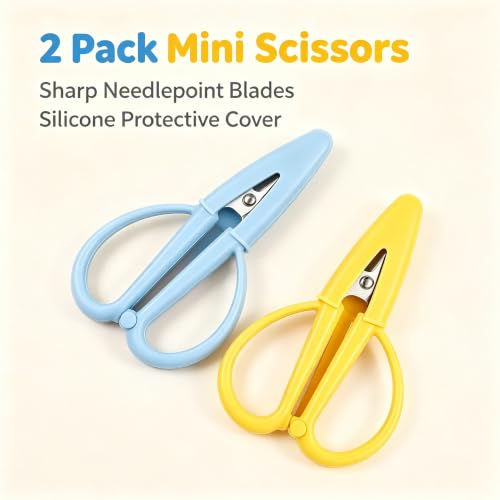 2 Pack Mini Scissors,Tsa Approved Tiny Needlepoint Scissors with Protective Silicone Cover,Compact Portable All Purpose Small Scissors for Travel Crafts Sewing Embroidery Paper Cutting - Image 2