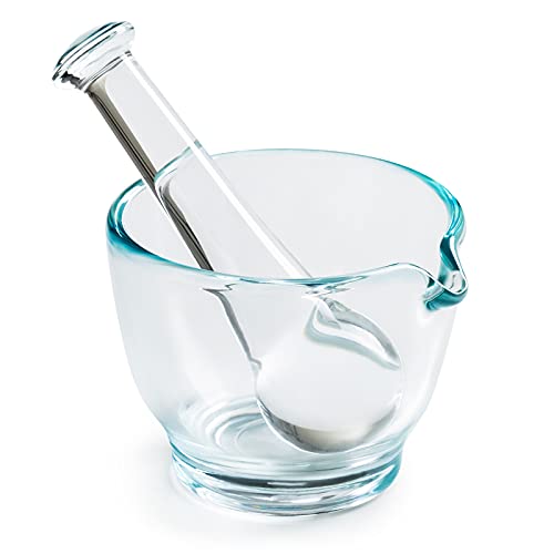 Ultrassist 4oz Glass Mortar and Pestle Bowl, Medicine Grinder and Mixer for Pharmacy or Science Lab