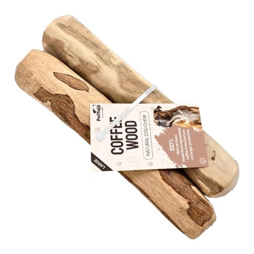 PetYupp Natural Coffee Wood Dog Chew Large, 2 Count - Promotes Dental Health, Reduces Tartar & Chewing Exercise for Aggressive Chewers, Small, Medium & Large Dogs - Safe Chew Toy for Puppy