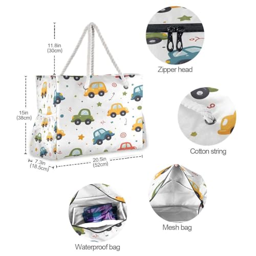 Large Beach Bags Totes Canvas Tote Shoulder Bag Car Star Water Resistant Bags for Gym Travel Daily4