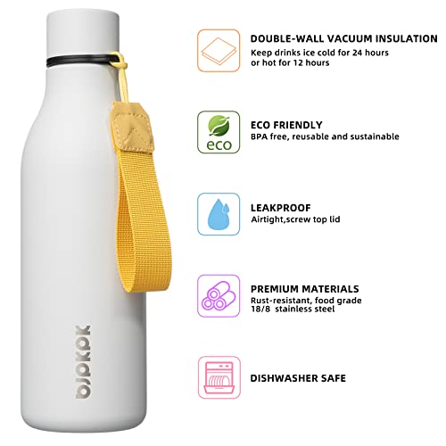 Image of BJPKPK Insulated Water Bottles, 18 oz Stainless Steel Metal Water Bottle with Strap, BPA Free Leak Proof Jugs, Mugs, Flasks, Reusable Thermal Flasks for Sports & Travel, White