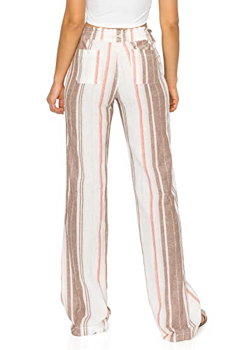 Cali1850 Women's Print Linen Pants - 32" Inseam Oceanside Drawstring Smocked Waist Casual Lounge Beach Trousers with Pockets3