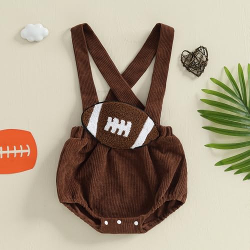 Newborn Baby Boy Girl Football Outfit Rugby Embroidery Corduroy Overall Shorts Backless Bubble Romper Cute Jumpsuit3