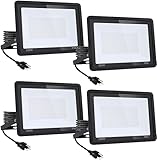 KsDhewi 4-Pack 250W LED Flood Lights, 25600 Lumens Super Bright Outdoor Floodlight, High CRI Color Accurate Lighting, IP65 Waterproof, Shatterproof, Energy Saving, for Indoor & Outdoor Use