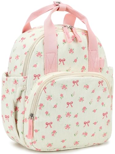 Image of Bluboon Toddler Backpack for Girls Boys 2-4 Cute 12 inch Preschool Kindergarten Backpacks Kids Daycare Bags School Travel (Pink bow flower 212-Beige, Age 2-4 (12 inch H not Fit A4 Folder))