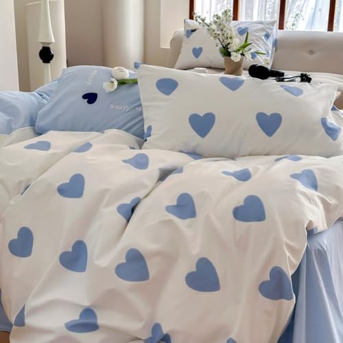 Bettwäsche 135x200 Herzen Blau Weiß Mädchen Bettbezug + Kissenbezug 80x80 – Ansicht 6