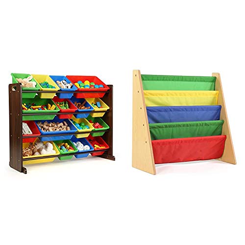 Humble Crew Supersized Wood Toy Storage Organizer, Toddler, Espresso/Primary & Crew Kids Book Rack Storage Bookshelf Natural/Primary #TOP26