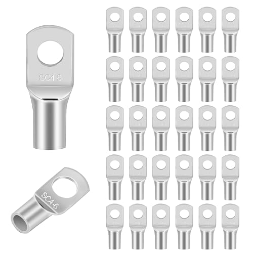 Image of 30PCS Copper Alloy Ring-Type Connectors - Silver Crimp Terminals for Battery Wiring, Automotive & Industrial Cable Connections (SC4-6 Size)
