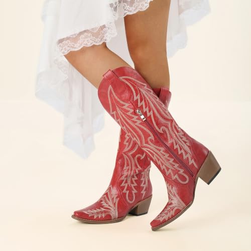 Image of Mid Calf Western Cowgirl Boots for Women 15 inch Shaft Snip Toe