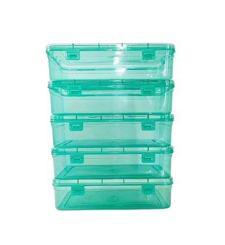 Image of Feliz Green Coloured Plastic Medium Storage Boxes Size 8.5 x 5.5 x 2.25 inches (Set of 5)