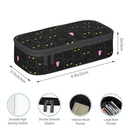 Image of Black Cat Pattern Pencil Case Organizer Big Capacity Pencil Pouch Stationery With Zipper School Supplies Pencil Bag For Girls Boys Office