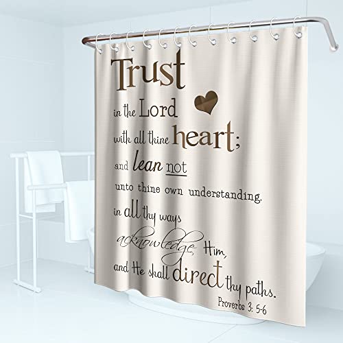 Kntiline Trust In The Lord With All Thine Heart Inspirational Theme Fabric Verse Quotes Shower Curtain Sets Bathroom Decor With Hooks Waterproof Washable (72W X 72H) #TOP2