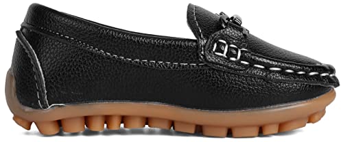 Image of QIETION Toddler Little Kid Boys Girls Soft Slip On Loafers Dress Flat Shoes Black V602-BK25