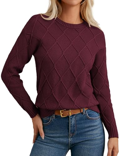 GRACE KARIN Women Fall Long Sleeve Crew Neck Sweaters, 2025 Fashion Knit Trendy Pullover Top, Cable Stretchy Winter Clothes