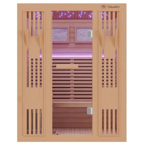 Dewello® Finnische Sauna Minto 150x130 Kabine aus Hemlock Tannenholz mit 4,5KW HARVIA Ofen 2-3 Personen inkl. Sauna Zubehör
