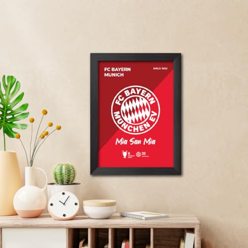 Image of TenorArts Bayern Munich Football Club Poster White Logo Laminated Photo Frame Painting with Matt Finish Black Textures(12 inches x 9inches)