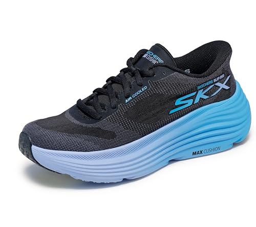 Skechers Women's Max Cushioning Endeavour Hallandale Hands Free Slip-Ins Sneaker, Black/Blue, 8.5 Wide
