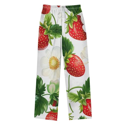 ZZXXB Strawberry with Flowers Boys Long Pants Soft Trousers Elastic Waist Kids Lounge Bottoms with Pockets S-XL2