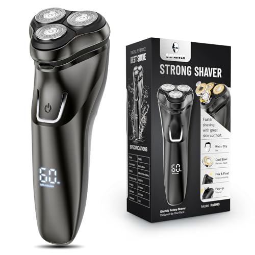 Men's Cordless Electric Razor: Wet/Dry Rotary Shaver - Waterproof, USB Fast Charging, Gentle on Sensitive Skin - Includes Pop-Up Trimmer and Precision Blades in A1 Black