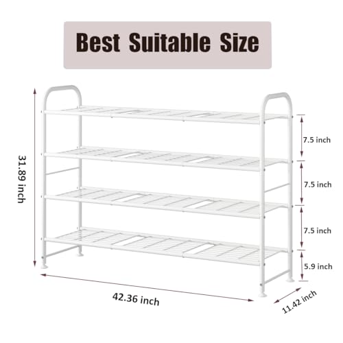 Image of LINZINAR Shoe Rack Long 4 Tier Shoe Storage Organizer Metal Wide Shoe Shelf for Closet Entryway Bedroom 30 Paris Large Capacity, White