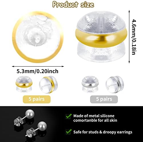 Prasacco 10 Pairs Silicone Earring Backs for Studs, Hamburger Shaped Soft Locking Secure Earring Backs Replacements Hypoallergenic Safety Earring Back for Studs Droopy Ears