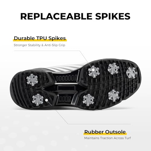 Image of FitVille Waterproof Golf Shoes Mens with Replaceable Spikes | Professional No-Slip Spiked, Arch Support, High-Rebound Cushioning