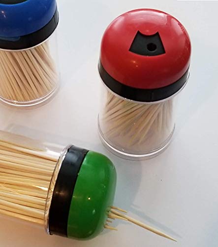 3-pack Toothpick Storage Containers with Dispenser Lids - Includes 300 Natural Wood Toothpicks (One 3-pack)