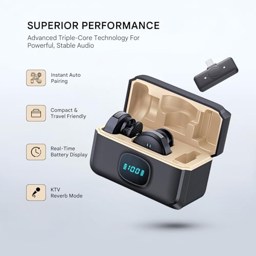 Image of Humble Velox V8 Dual Wireless Lavalier Microphone with LED Display Charging Case, Noise Cancelling Clip-On Mic for iPhone & Android, Real-Time Monitoring for YouTube, Vlogging & Podcasting