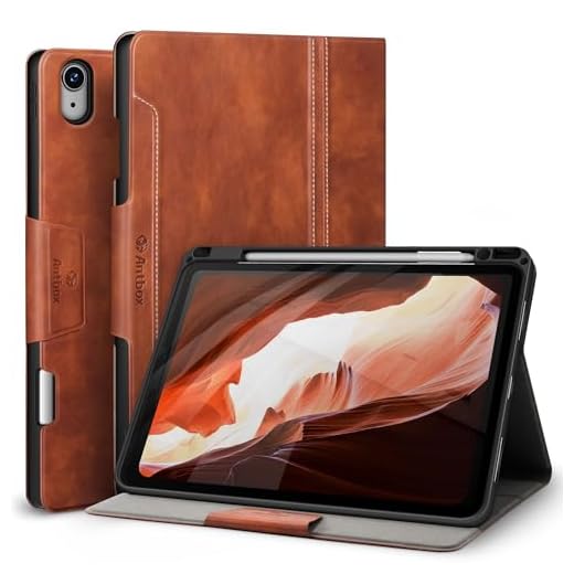 Antbox Compatible with iPad Air 5th Generation Case 2022/ iPad Air Case 4th Generation 10.9'' 2020 Vegan Leather with Pencil Holder Typing Angle Auto Sleep/Wake Muti-Stand iPad Air 5/4 Case (Brown)