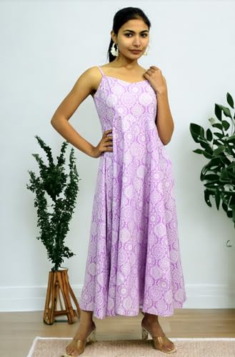 Image of JAIPUR HAND BLOCK Cotton Sleeveless Long Flared A Line Dress|Gown (S00063)