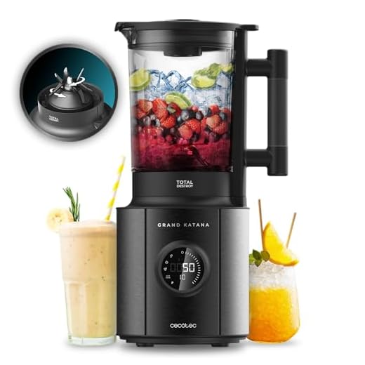 Cecotec Batidora de Vaso Grand Katana 2700MAX Total Destroy Screen B. Potencia Máx 2700W, Pantalla Digital, Cuchilla de 8 hojas con Recubrimiento de Titanio Negro, Jarra de Vidrio Fundido con 1,8L
