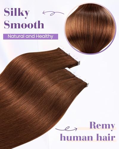 Image of LaaVoo Tape in Extensions Human Hair Auburn Brown Hair Extensions Tape in Seamless Tape on Hair Extension Soft Hair 16inch 40pcs 100g