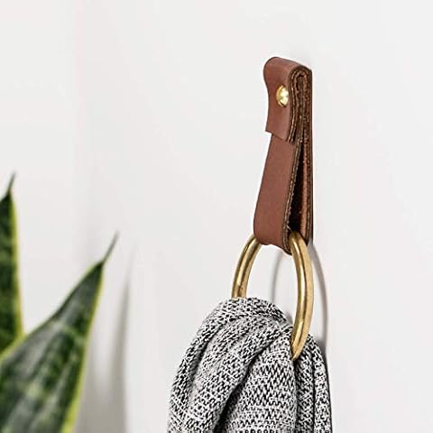 KEYAIIRA - Small Leather Wall Hook, wall hanging strap towel hook for wall leather loop strap for scarf storage boat paddle holder minimal towel bar rack storage Cover