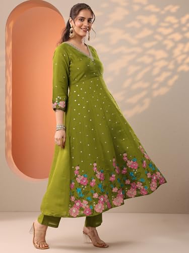 Image of Libas Embroidered Silk Blend Anarkali Kurta With Trouser and Dupatta
