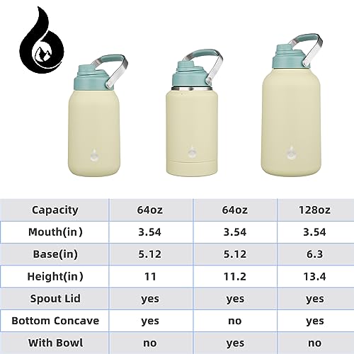 Image of BJPKPK Half Gallon Insulated Water Bottles, 64oz Water Jug with Metal Handle & BPA Free Spout Lid, Dishwasher Safe Flasks, Large Stainless Steel Gym Sport Jugs, Chartreuse