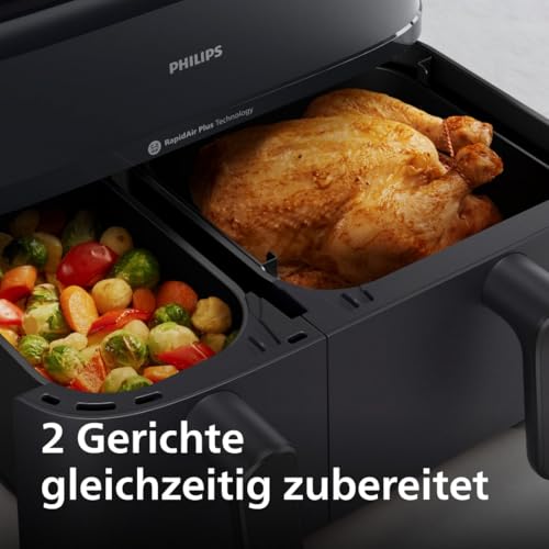 Philips Steam Airfryer 5000 Series Dual Basket - Airfryer & Dampfgarer in einem Gerät, 9L, RapidAir Plus Technologie, 19 Kochfunktionen, 90% weniger Fett, 2 Körbe, Dampfreinigung (NA550/00) – Bild 7