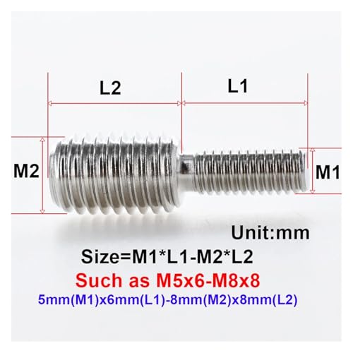 Tornillos de conversión M8 a M16 en acero inoxidable 304 con rosca completa, pack de 10 unidades 2