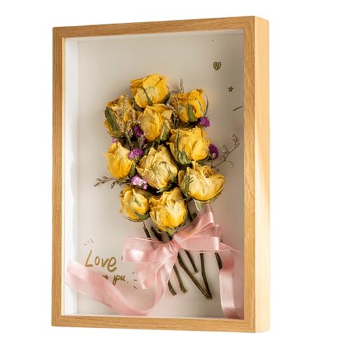 marysgift A4 Photo Frame Picture Frames 3D Shadow Box Deep Box Frames 21cm x 30cm Tabletop Wooden Memory Box Display Keepsake Box for Memorabilia Awards Bouquet Photos Crafts Tickets (Wooden,A4)