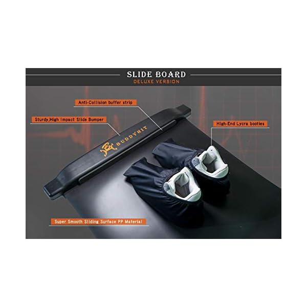 BuddyHit Slide Board - Home Gym Equipment for Workout and Balance Cardio Exercise- Fitness Deluxe Edition with Lycra Gloves and Shoe covers - 7.5 Feet Made in Taiwan