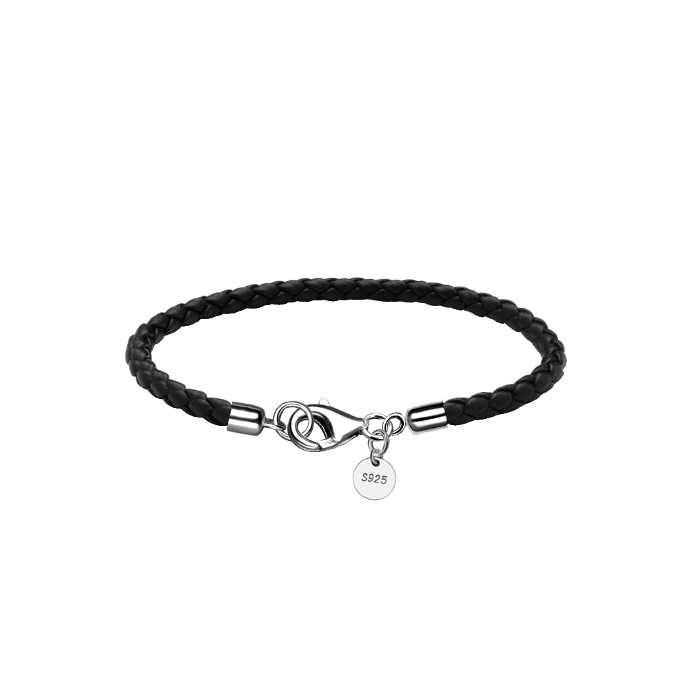 JEVINDA Leather Bracelet for Men Women 4MM Braided 925 silver Clasp 20/21/22cm with Jewelry Gift Box Handcrafted