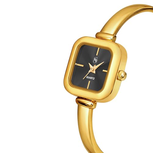 Image of Shocknshop Elegant Bangle Aura Square Dial Ladies Rose Gold Bracelet Strap Watch for Woman -WCH181