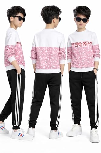 Image of LilBits Boys Summer Co Ord Set | Cotton Blend Printed T-Shirt & Track Pants Outfit | Kids Casual Top Bottom Clothing Set 2-16 Years