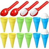 Potchen 16 Pcs Plastic Ice Cream Cones Cups and Scoop Set, Beach Sand Toys for Kids, Summer Sandbox Ice Cream Mold Set for Sensory Table, Outdoor Play Backyard Seaside Activities